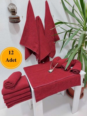 12'li Bordo Kuaför Berber Havlusu 50x90 | Profesyonel Saç Kurutma Havlusu Ekonomik Set