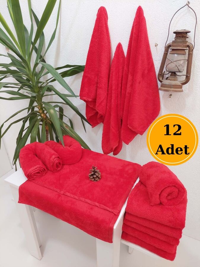 12'li Mikrofiber Kuaför Havlusu Kırmızı 50x90 | Boya Tutmayan Profesyonel Havlu Seti - 1