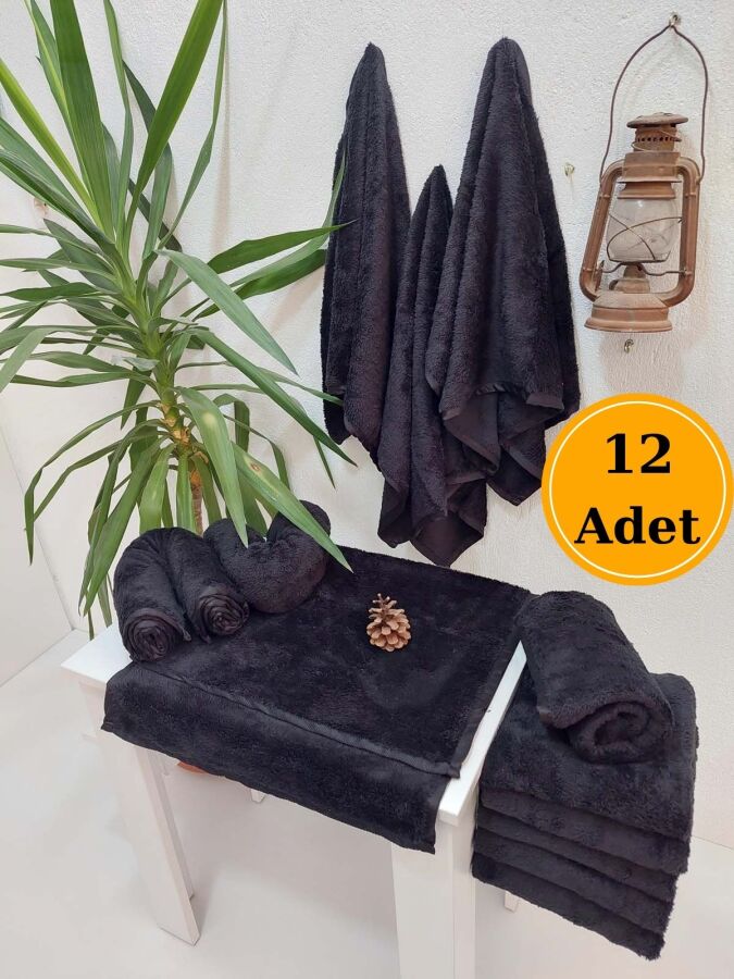 12'li Mikrofiber Kuaför Havlusu Siyah 50x90 | Boya Tutmayan Profesyonel Havlu Seti - 1