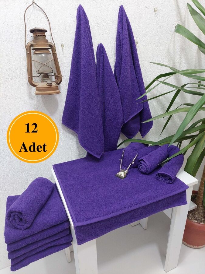 12'li Mor Kuaför Berber Havlusu 50x90 | Profesyonel Saç Havlusu Ekonomik Set - 1