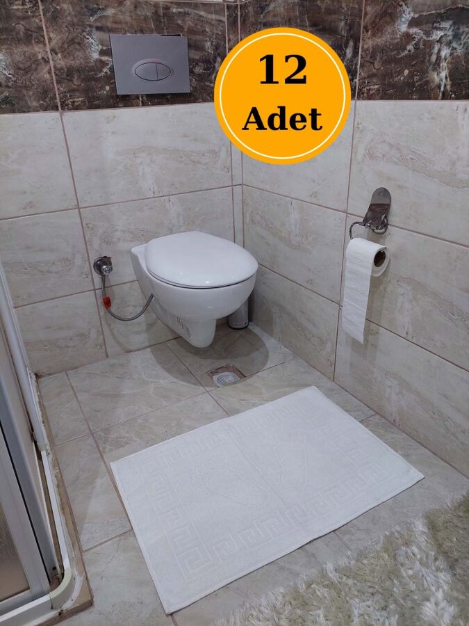 12'li Otel Banyo Paspası Beyaz 50x70 cm | Ayak İzli %100 Pamuklu Bukle Ayak Havlusu - 1