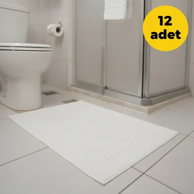 12'li Otel Banyo Paspası Beyaz 50x70 cm | Ayak İzli %100 Pamuklu Bukle Ayak Havlusu