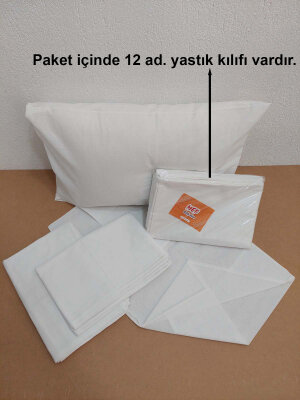 12'li Otel Yastık Kılıfı Beyaz 50x70 cm | Ekonomik Kapaklı Pamuklu Dayanıklı Yastık Kılıfı Seti - 3