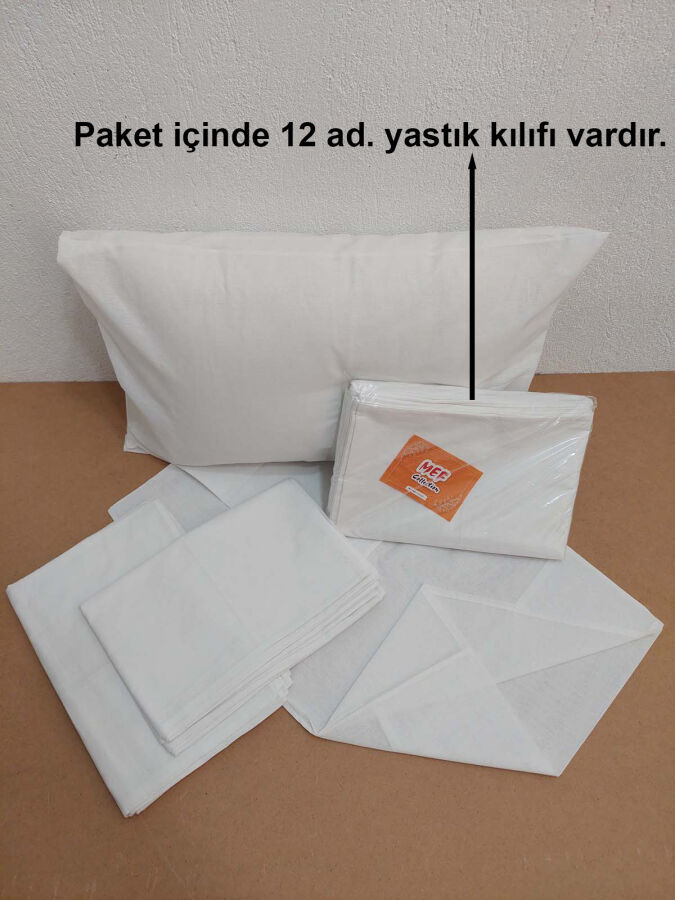 12'li Otel Yastık Kılıfı Beyaz 50x70 cm | Ekonomik Kapaklı Pamuklu Dayanıklı Yastık Kılıfı Seti - 3