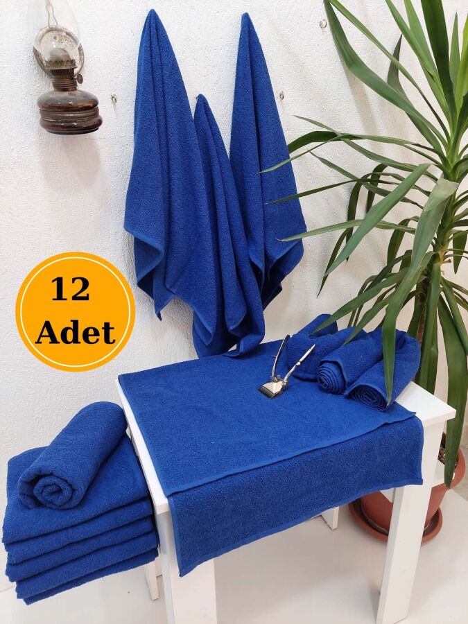 12'li Royal Mavi Kuaför Berber Havlusu 50x90 | Profesyonel Saç Havlusu Ekonomik Set - 1
