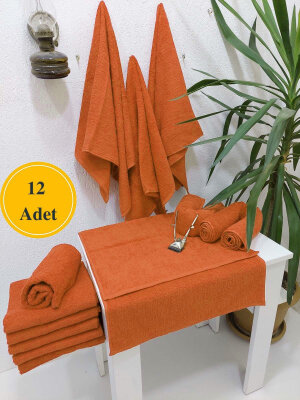 12'li Turuncu Berber Havlusu Kuaför Havlusu 50x90 | Profesyonel Saç Havlusu Ekonomik Set 