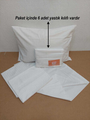 6'lı Otel Yastık Kılıfı Beyaz 50x70 cm | Yollu Pamuk Saten Kapaklı Otel Tekstili - 4