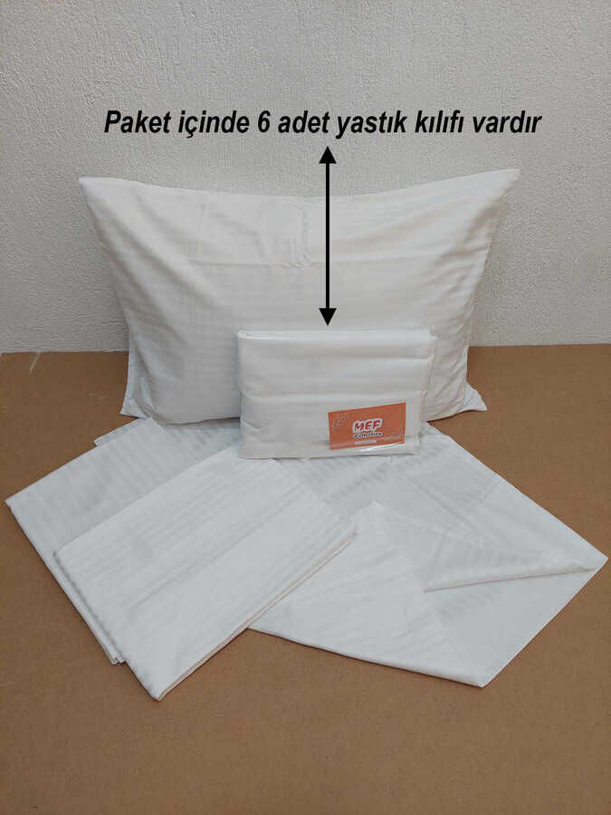6'lı Otel Yastık Kılıfı Beyaz 50x70 cm | Yollu Pamuk Saten Kapaklı Otel Tekstili - 4