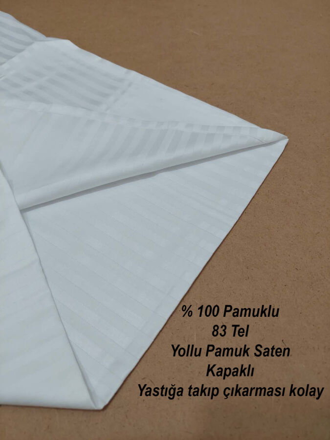 6'lı Otel Yastık Kılıfı Beyaz 50x70 cm | Yollu Pamuk Saten Kapaklı Otel Tekstili - 2