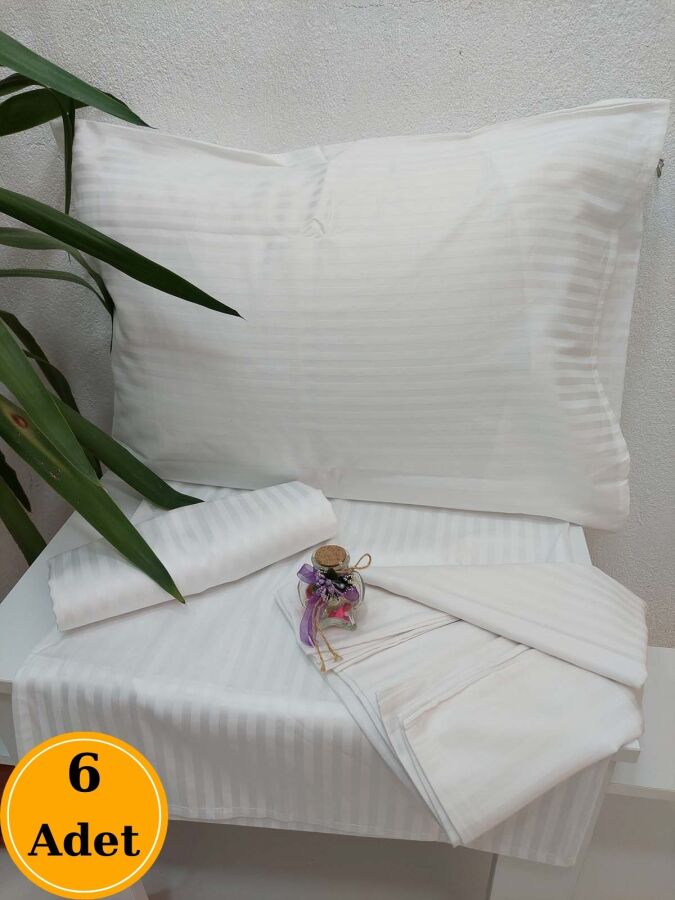 6'lı Otel Yastık Kılıfı Beyaz 50x70 cm | Yollu Pamuk Saten Kapaklı Otel Tekstili - 1