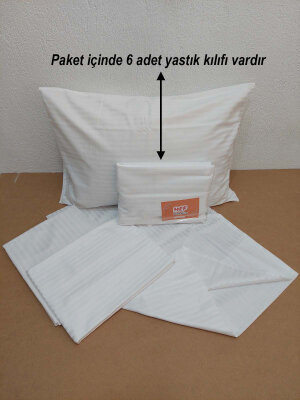 6'lı Otel Yastık Kılıfı Beyaz 50x70 cm | Yollu Pamuk Saten Kapaklı Otel Tekstili - 4