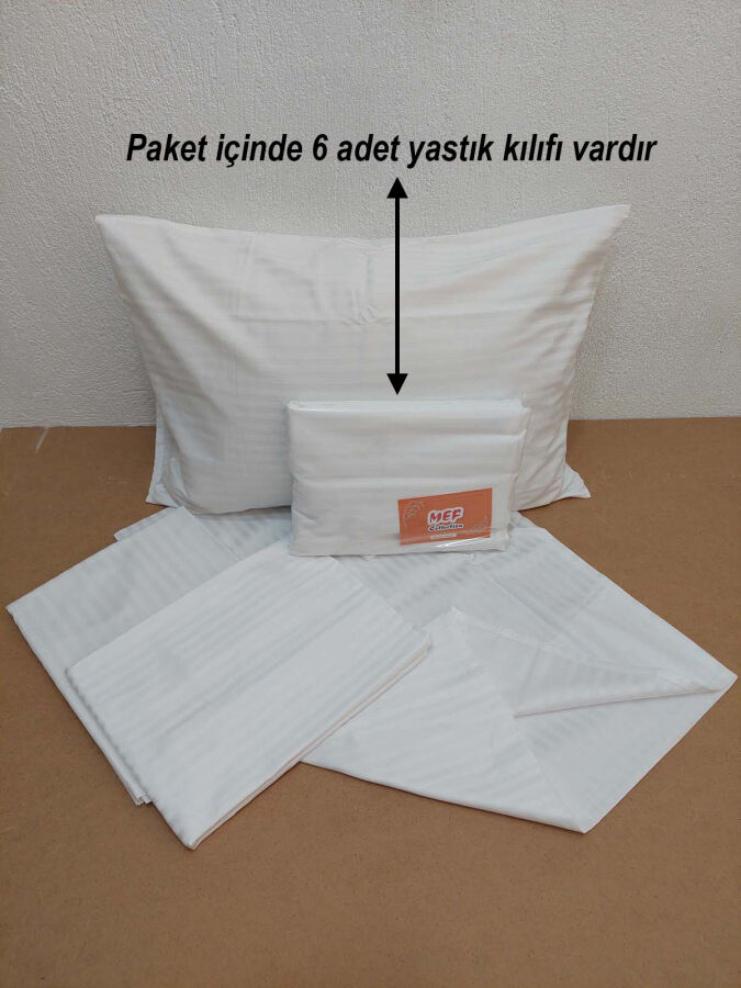 6'lı Otel Yastık Kılıfı Beyaz 50x70 cm | Yollu Pamuk Saten Kapaklı Otel Tekstili - 4