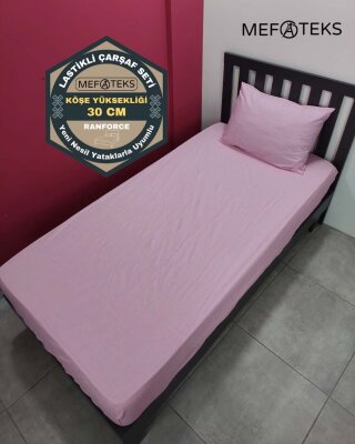 Açık Pembe Lastikli Çarşaf Seti Tek Kişilik | Kaymaz, Solmaya Dayanıklı