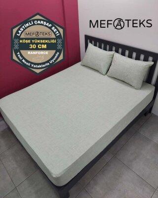 Açık Yeşil Lastikli Çarşaf Seti Çift Kişilik | Komple Lastikli Solmaya Dayanıklı Yüksek Derinlik