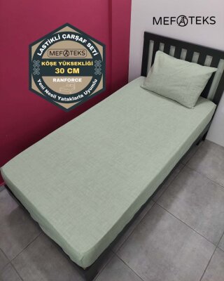 Açık Yeşil Lastikli Çarşaf Seti Tek Kişilik | Kaymaz, Solmaya Dayanıklı 