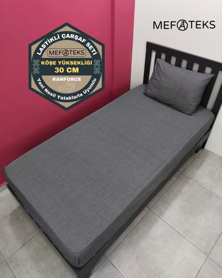  Antrasit Lastikli Çarşaf Seti Tek Kişilik | Kaymaz Solmaya Dayanıklı  - 1