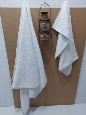 Büyük Boy Banyo Havlu Seti Beyaz 2'li | %100 Pamuklu Yumuşak ve Kalın Vücut ve Baş Havlusu (1)