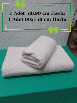 Büyük Boy Banyo Havlu Seti Beyaz 2'li | %100 Pamuklu Yumuşak ve Kalın Vücut ve Baş Havlusu