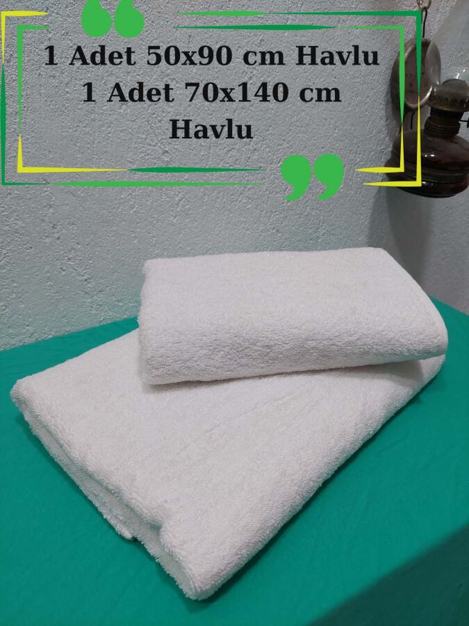 Orta Boy Banyo Havlu Seti Beyaz 2'li | %100 Pamuklu Yumuşak ve Kalın Vücut ve Baş  Havlusu - 1