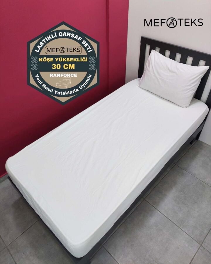 Beyaz Lastikli Çarşaf Seti Tek Kişilik | Kaymaz, Solmaya Dayanıklı - 1