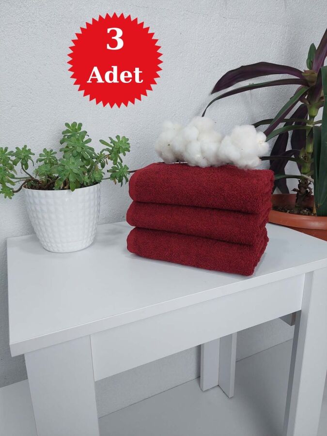 Bordo Kuaför Havlusu 3'lü Set 50x90 | Berber ve Sporcu Baş Havlusu | Hızlı Kurur - 1