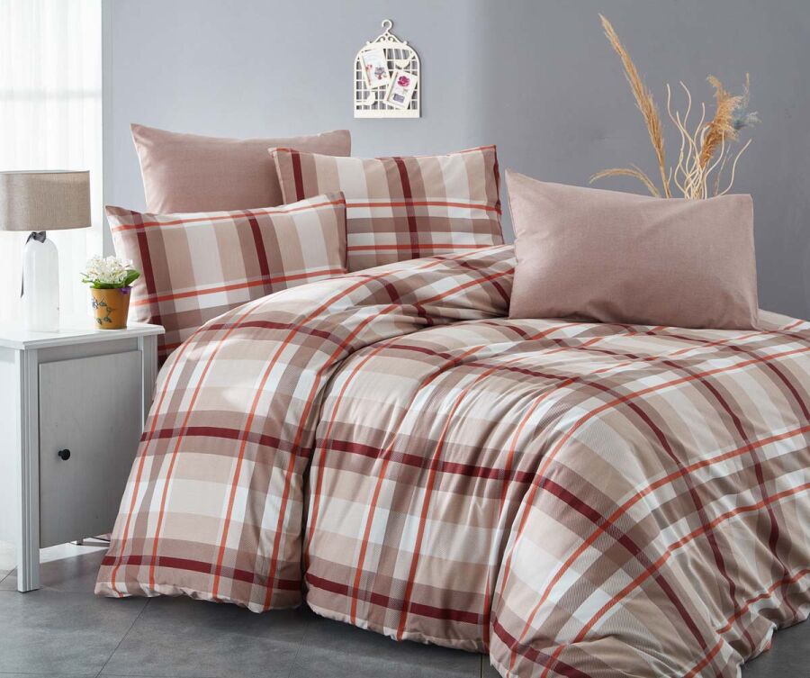 Çift Kişilik Nevresim Takımı 4477 Kahve 200x220 | Kutulu Pamuklu Basic Yatak Seti - 1