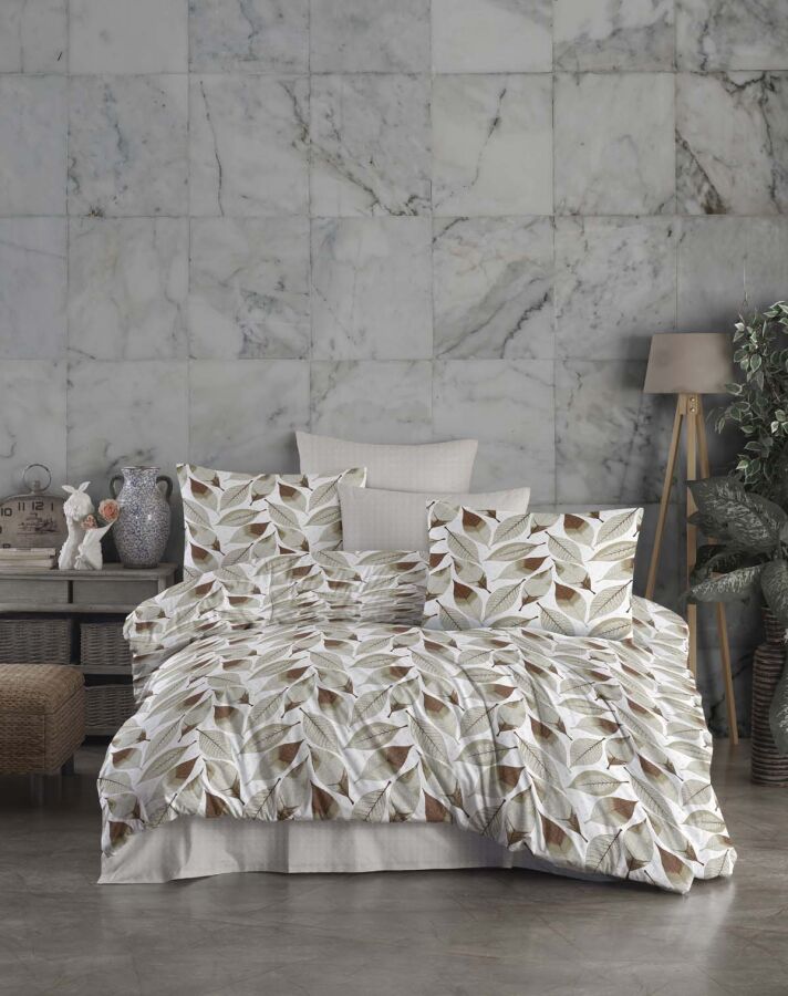 Çift Kişilik Nevresim Takımı 67666 Kahverengi 200x220 | Kutulu Basic Pamuklu Uyku Seti - 1