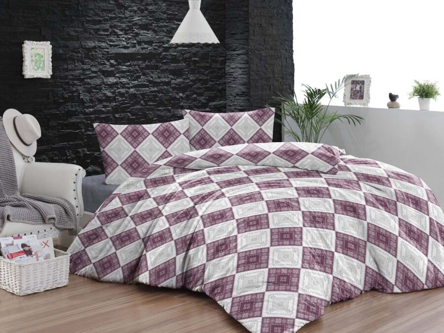 Çift Kişilik Nevresim Takımı 77789 Mürdüm 200x220 | Kutulu Pamuklu Basic Yumuşak Koyu Renk Seti - 1