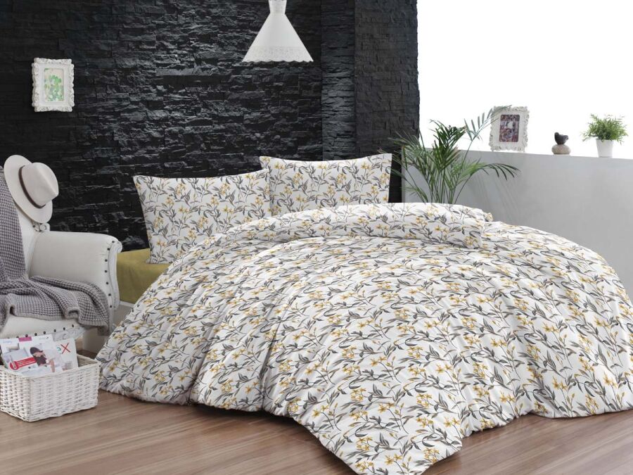 Çift Kişilik Nevresim Takımı 8877 Hardal Sarı 200x220 | Kutulu Pamuklu Basic Yatak Seti - 1