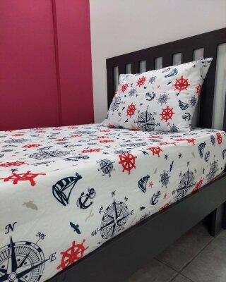 Denizci Baskılı Lastikli Çarşaf Seti Tek Kişilik | Kaymaz, Solmaya Dayanıklı - 4