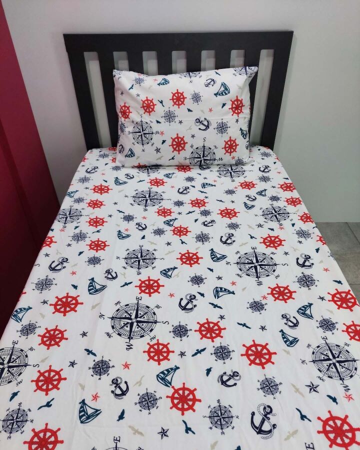 Denizci Baskılı Lastikli Çarşaf Seti Tek Kişilik | Kaymaz, Solmaya Dayanıklı - 5