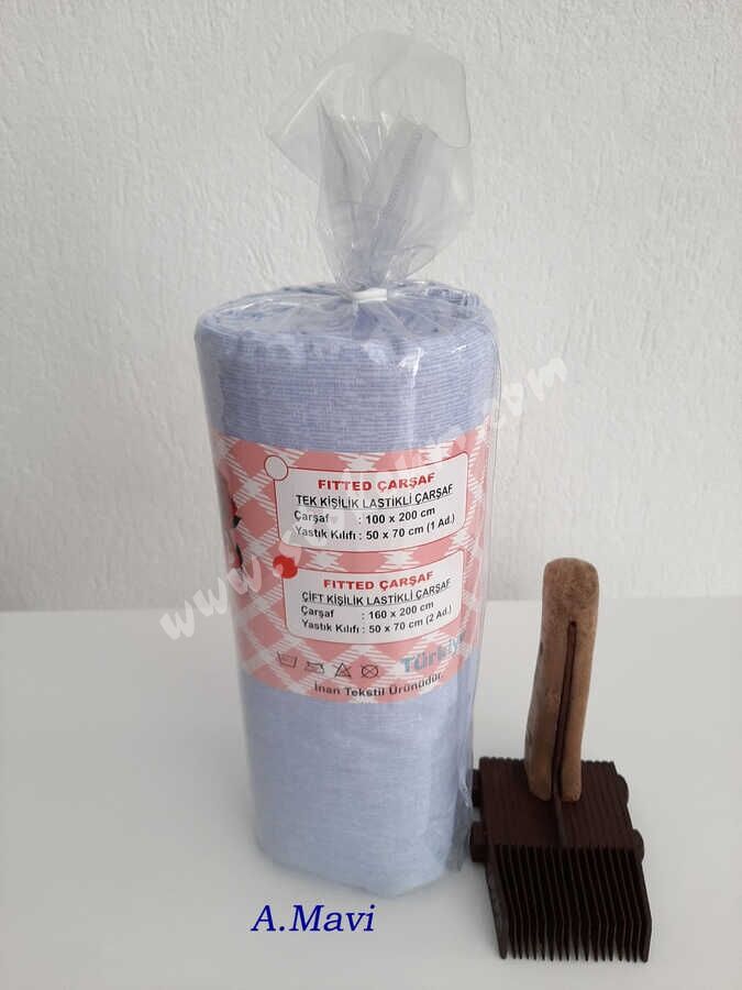 Dokuma Lastikli Çarşaf Seti Çift Kişilik Fırça Desen - 1