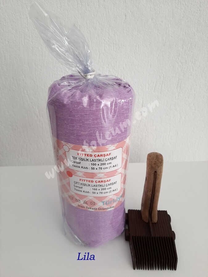 Dokuma Lastikli Çarşaf Seti Çift Kişilik Fırça Desen - 2