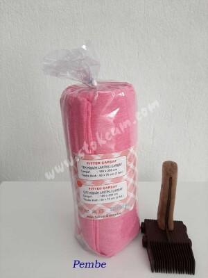 Dokuma Lastikli Çarşaf Seti Çift Kişilik Fırça Desen Pembe