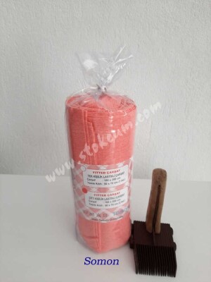 Dokuma Lastikli Çarşaf Seti Çift Kişilik Fırça Desen Somon