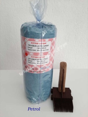 Dokuma Lastikli Çarşaf Seti Çift Kişilik Fırça Desen Petrol