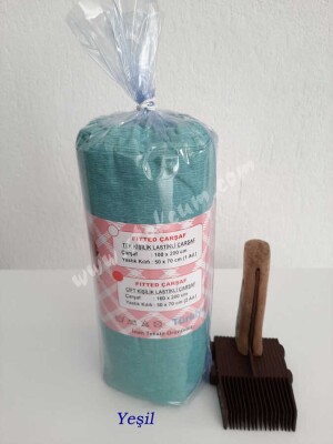 Dokuma Lastikli Çarşaf Seti Çift Kişilik Fırça Desen Yeşil