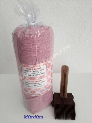 Dokuma Lastikli Çarşaf Seti Çift Kişilik Fırça Desen Mürdüm