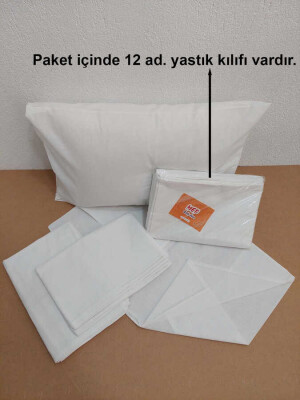 12'li Otel Yastık Kılıfı Beyaz 50x70 cm | Ekonomik Kapaklı Pamuklu Dayanıklı Yastık Kılıfı Seti - 4