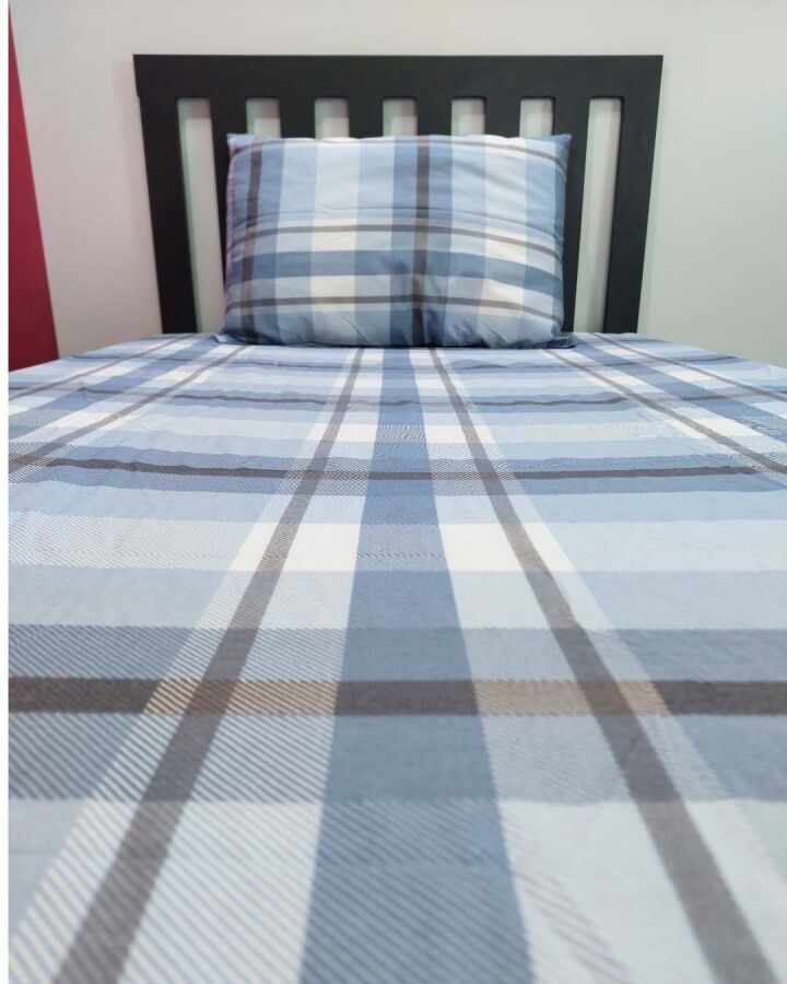 Ekose Mavi Lastikli Çarşaf Seti Tek Kişilik | Kaymaz, Solmaya Dayanıklı  - 2