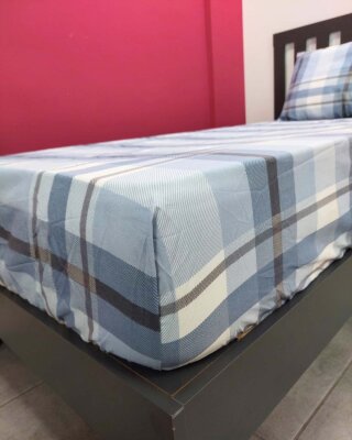 Ekose Mavi Lastikli Çarşaf Seti Tek Kişilik | Kaymaz, Solmaya Dayanıklı  - 3