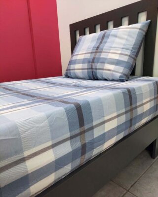 Ekose Mavi Lastikli Çarşaf Seti Tek Kişilik | Kaymaz, Solmaya Dayanıklı  - 4