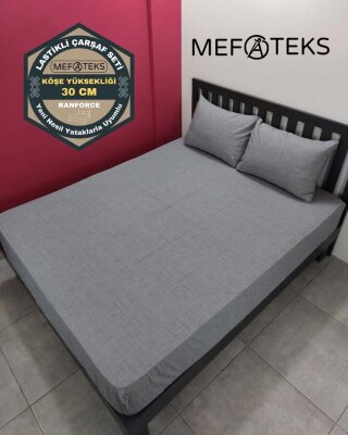 Gri Dokuma Lastikli Çarşaf Seti | 160x200+28 / 180x200+28 cm |  Ütü Gerektirmez, Kaymaz