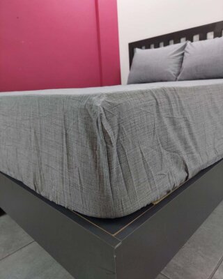 Gri Dokuma Lastikli Çarşaf Seti | 160x200+28 / 180x200+28 cm |  Ütü Gerektirmez, Kaymaz - 3