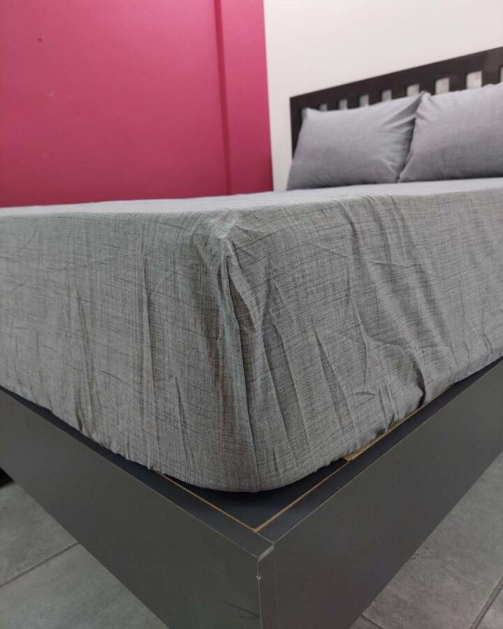 Gri Dokuma Lastikli Çarşaf Seti | 160x200+28 / 180x200+28 cm |  Ütü Gerektirmez, Kaymaz - 3