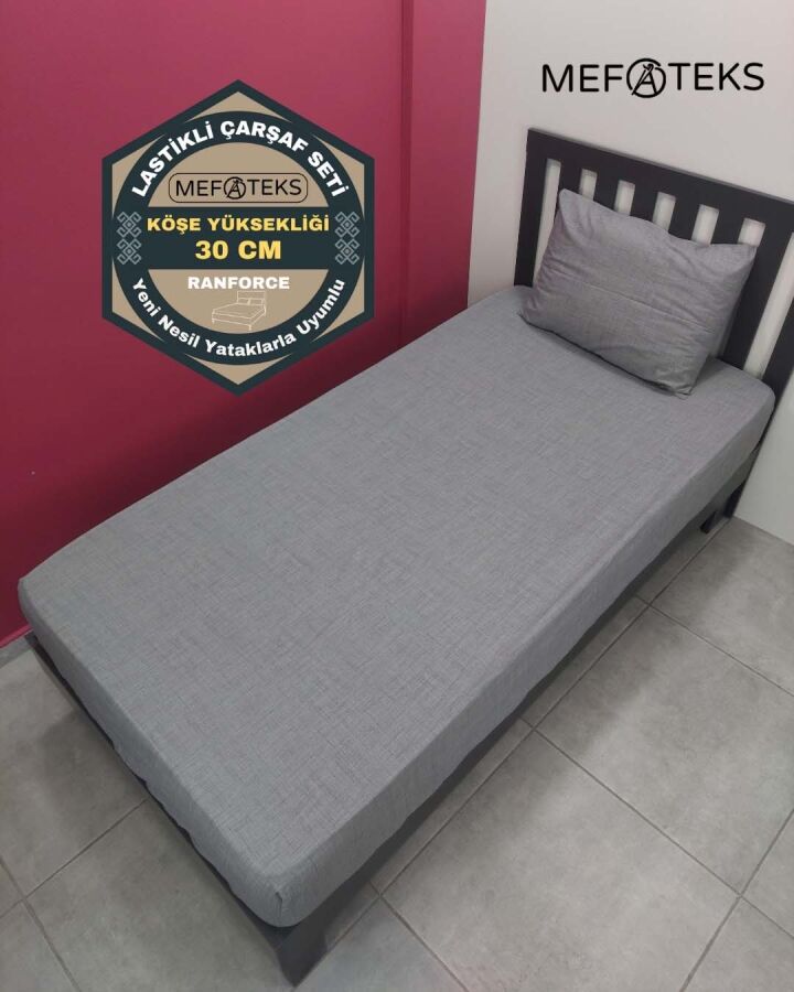 Gri Fırça Lastikli Çarşaf Seti Tek Kişilik | Kaymaz Solmaya Dayanıklı - 1