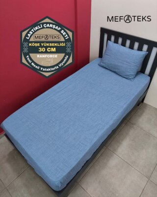  İndigo Mavi Lastikli Çarşaf Seti Tek Kişilik | Kaymaz Solmaya Dayanıklı 