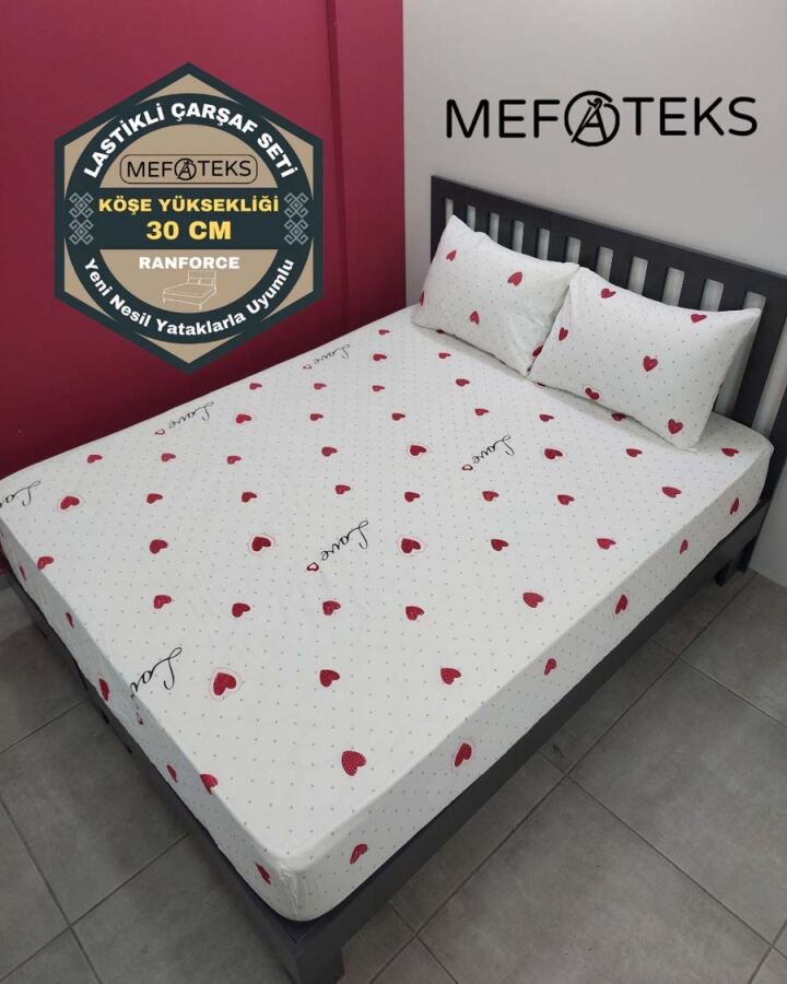 Kalpli Kırmızı Lastikli Çarşaf Seti Çift Kişilik | Komple Lastikli Solmaya Dayanıklı Yüksek Derinlik - 1