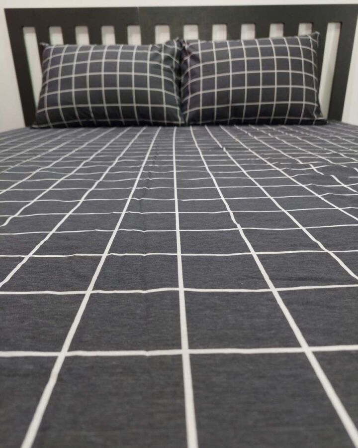 Kareli Siyah Lastikli Çarşaf Seti Çift Kişilik | Komple Lastikli Solmaya Dayanıklı Yüksek Derinlik - 2