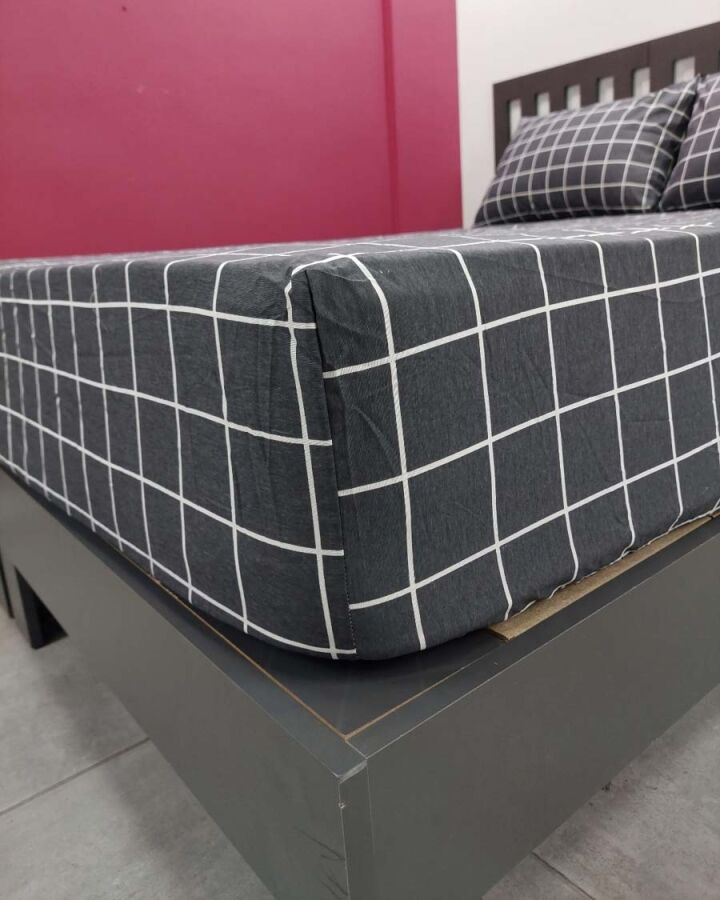 Kareli Siyah Lastikli Çarşaf Seti Çift Kişilik | Komple Lastikli Solmaya Dayanıklı Yüksek Derinlik - 3